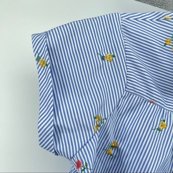 Maddie Girl’s Striped Floral Embroidered Button Front Short Sleeve Shirt XL - Picture 4 of 13